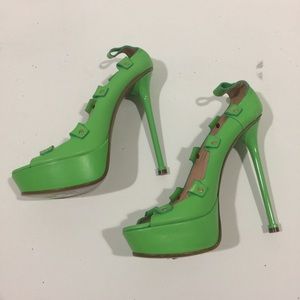 VERSACE green platform heels